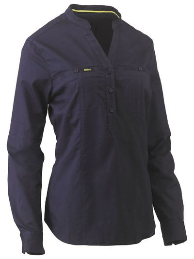 BISLEY WOMENS STRETCH V-NECK CLOSE FRONT L/S SHIRT