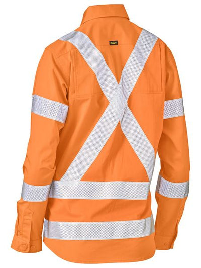 BISLEY WOMENS X TAPED BIOMOTION HI VIS COOL LIGHTWEIGHT L/S DRILL SHIRT