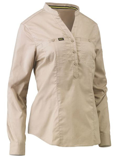 BISLEY WOMENS STRETCH V-NECK CLOSE FRONT L/S SHIRT
