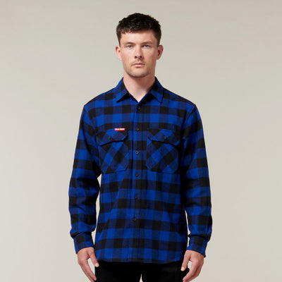 HARD YAKKA LONG SLEEVE CHECK FLANNEL COTTON WORK SHIRT