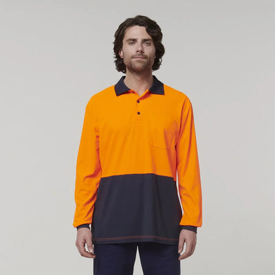 HARD YAKKA MENS LONG SLEEVE HI VIS POLO