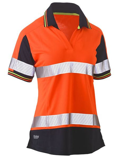BISLEY WOMENS TAPED 2 TONED HI VIS V-NECK S/S POLO