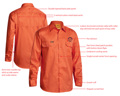 GSL SURVEY ORANGE BISLEY COOL LITE WEIGHT SHIRT (EMBROIDERED)