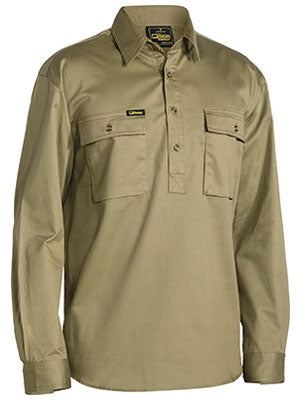 BISLEY CLOSED FRONT COTTON DRILL SHIRT - LONG SLEEVE