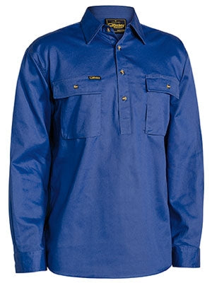 BISLEY CLOSED FRONT COTTON DRILL SHIRT - LONG SLEEVE