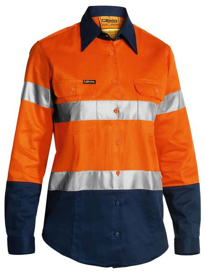 BISLEY WOMENS TAPED HI VIS L/S DRILL SHIRT